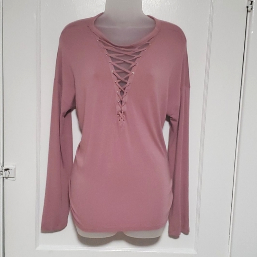 Express One Eleven lace-up long sleeve top sz S